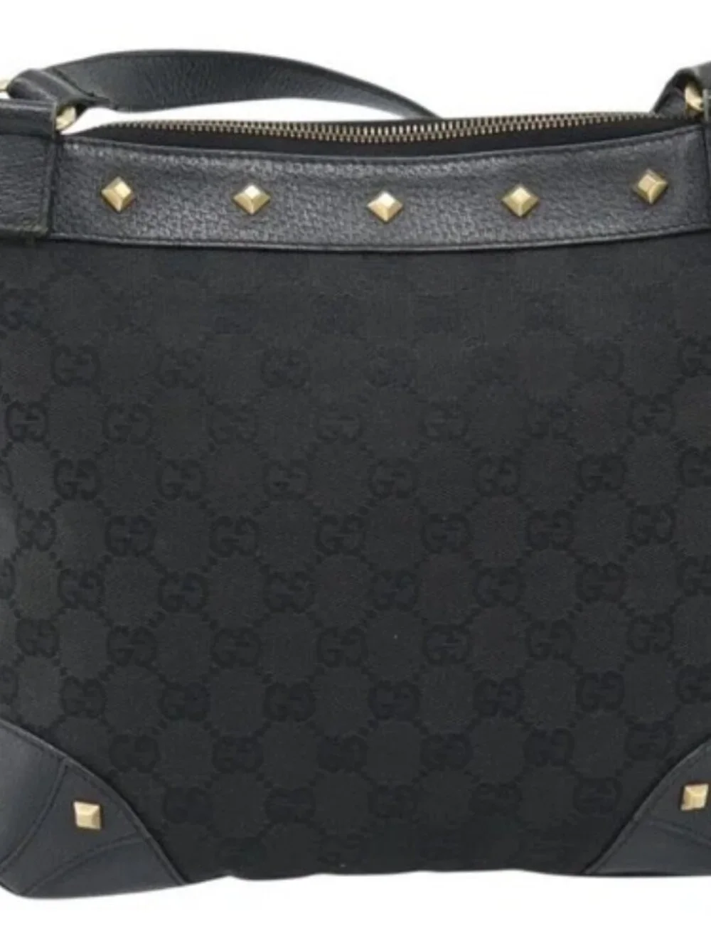 GUCCI GG Canvas Shoulder Bag Black Gold 120893 Auth ka4999